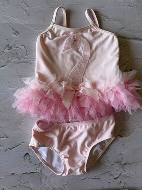 Kate Mack Pink Swan Tutu Two-Piece Kids Swim Bikini